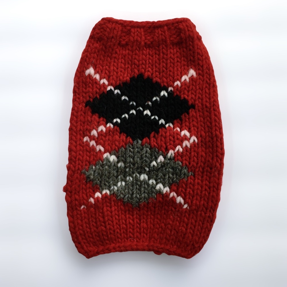 Chilly Dog 100% Wool Handmade Red Argyle Dog Sweater